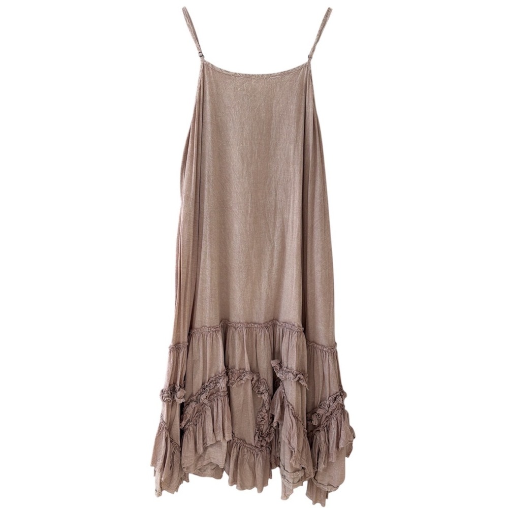 Krista Larson Mauve Cotton Tiered Ruffle Slip Dress Boho Lagenlook One Size FM